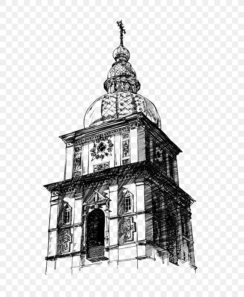 Kiev Drawing Church Illustration, PNG, 684x1000px, Kiev, Arch, Bell Tower, Black And White, Building Download Free