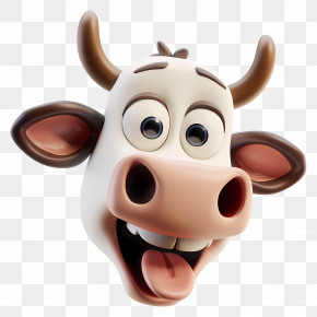 3d Cow - Cartoon Cow Head With Happy Expression PNG