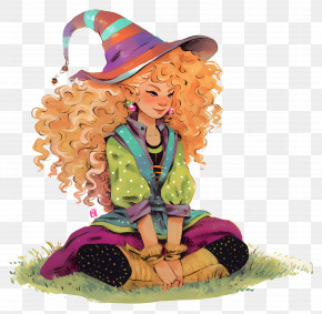 Elfin Girl - Whimsical Witch Girl Sitting PNG
