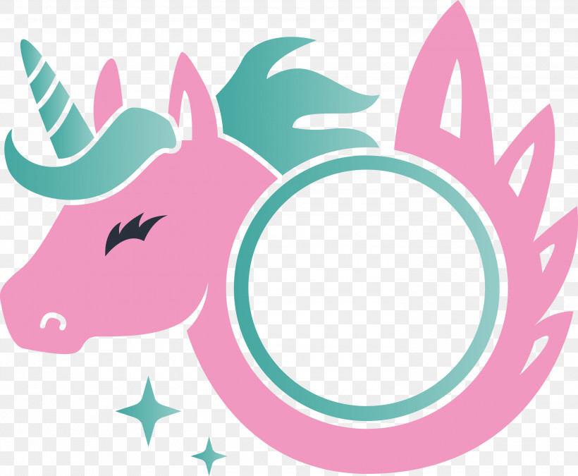 Unicorn Frame, PNG, 3000x2473px, Unicorn Frame, Circle, Line, Pink, Turquoise Download Free