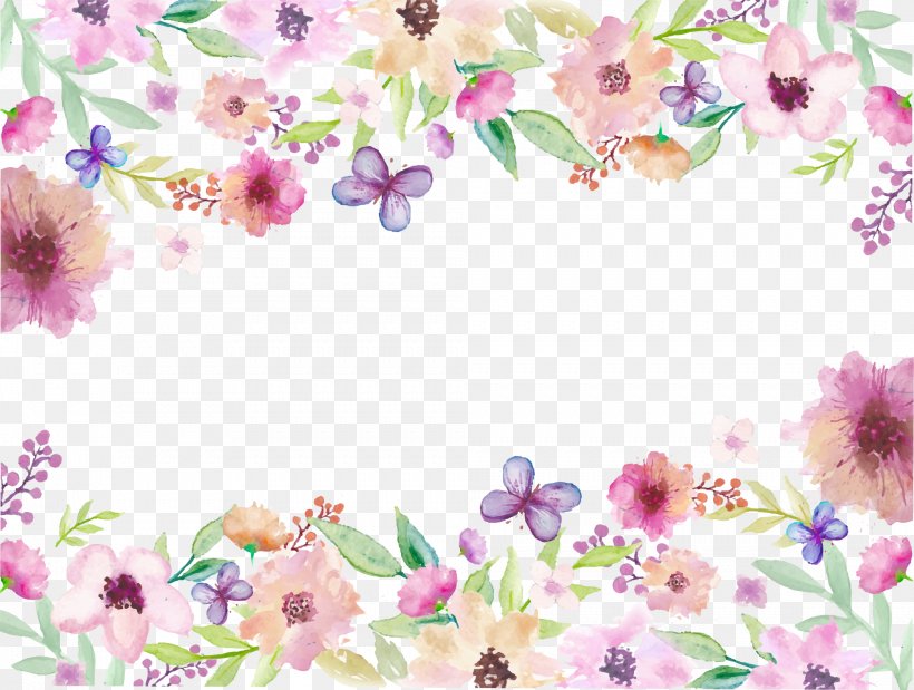 Hand Painted Colorful Butterfly Flowers, PNG, 2009x1517px, Flower, Art, Blossom, Cherry Blossom, Color Download Free
