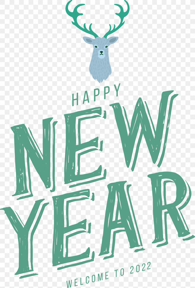 Happy New Year 2022 2022 New Year 2022, PNG, 2038x2999px, Reindeer, Antler, Deer, Green, Line Download Free