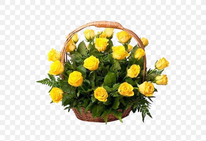 Garden Roses Basket Flower Bouquet Yellow, PNG, 564x564px, Garden Roses, Babysbreath, Basket, Box, Cut Flowers Download Free