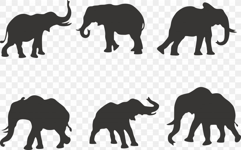African Elephant Silhouette Indian Elephant, PNG, 4943x3079px, African Elephant, Black And White, Carnivoran, Cartoon, Elephant Download Free