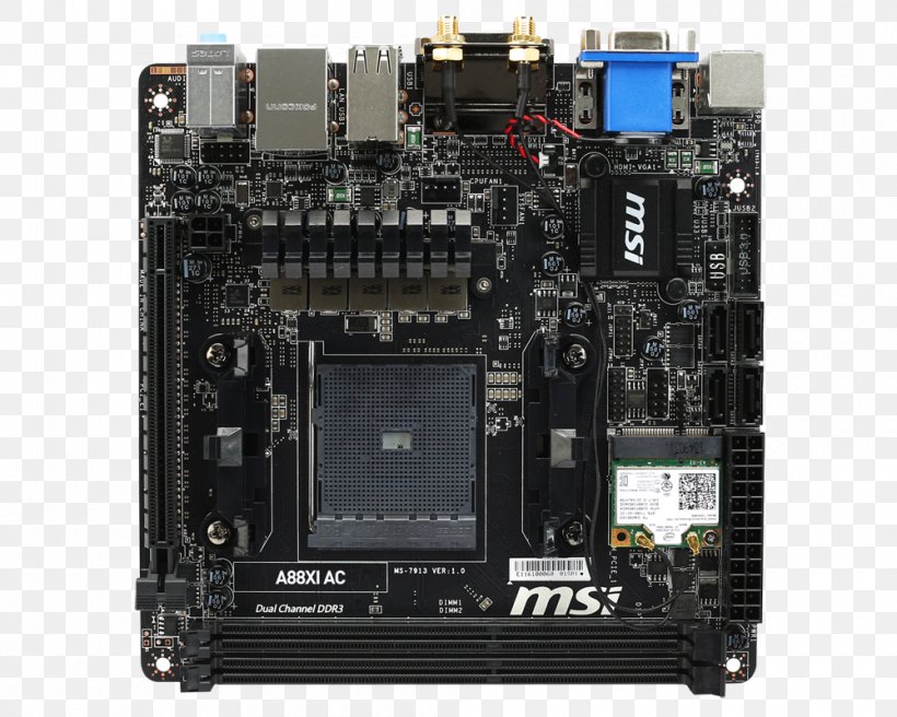 Motherboard Mini-ITX Socket FM2+ MSI, PNG, 1000x800px, Motherboard, Computer Component, Computer Hardware, Computer Memory, Cpu Download Free