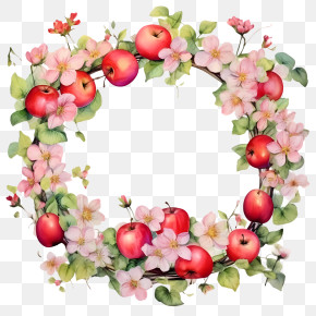 Apple Blossom Wreath - Apple And Flower Wreath Decoration PNG