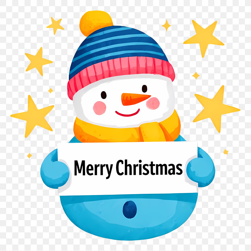 Cartoon Snowman - Cute Snowman Holding 'Merry Christmas' Sign PNG