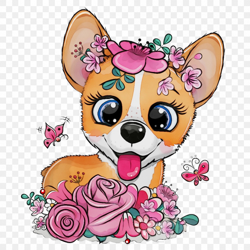 Cartoon Dog Chihuahua Pink Puppy, PNG, 1000x1000px, Watercolor, Cartoon, Chihuahua, Dog, Paint Download Free