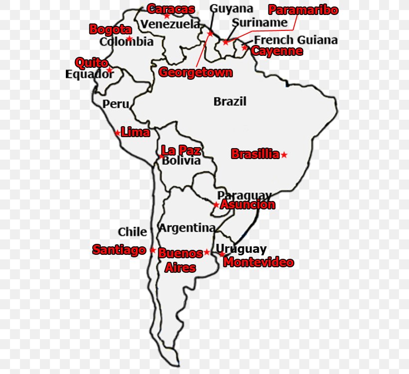 Map Of South America With Capital Cities South America United States Latin America Quiz Map, Png, 573X750Px, South  America, Americas, Area, Capital City,