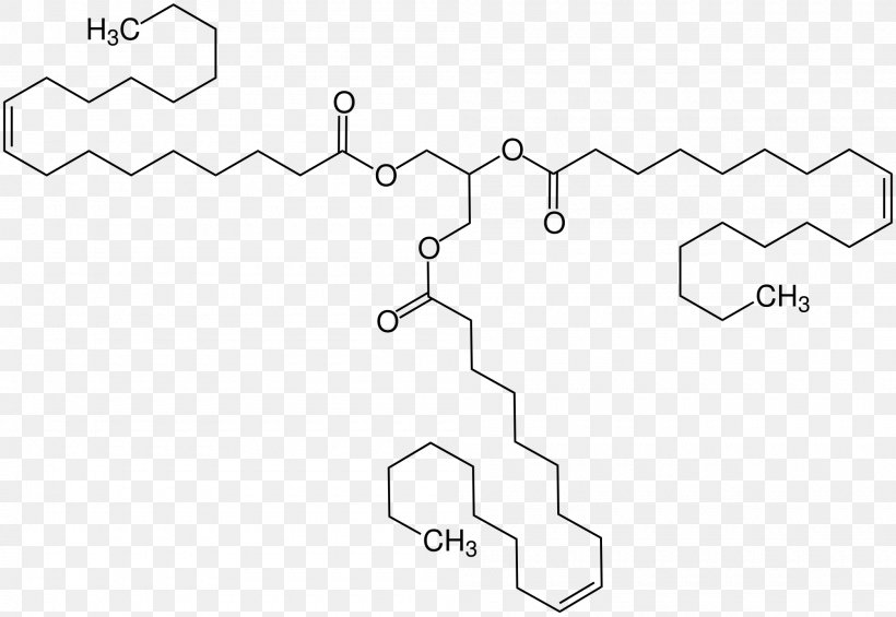 Triolein Triglyceride Oleic Acid Structural Formula Fatty Acid, PNG, 2000x1379px, Triolein, Area, Auto Part, Black And White, Chemical Formula Download Free