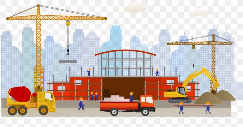 Building Architectural Engineering Heavy Equipment Illustration, PNG, 1157x607px, Building, Architectural Engineering, Building Material, Concrete Mixer, Construction Site Download Free