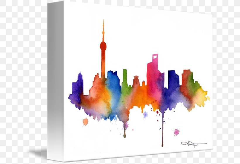 Watercolor Painting Shanghai Skyline Imagekind, PNG, 650x562px, Watercolor Painting, Art, Canvas, Cityscape, Drawing Download Free