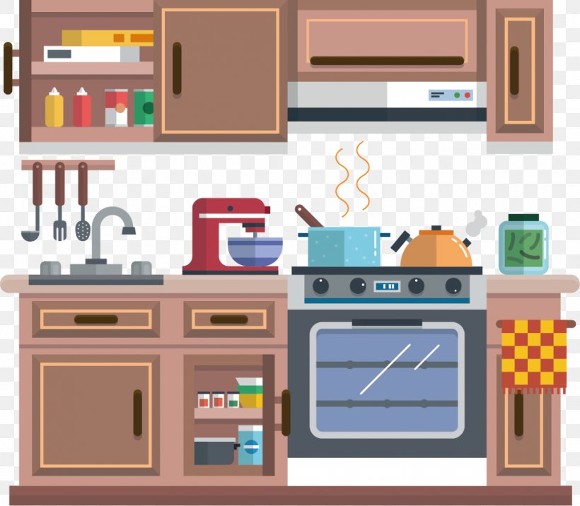 Kitchen Cabinet Kitchenware Cartoon, Free Kitchen Countertop Drawing Tool