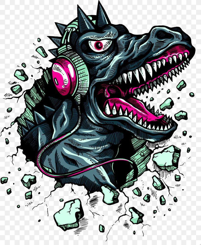 Tyrannosaurus T-shirt Dinosaur Headphones Clothing, PNG, 817x1000px, Tyrannosaurus, Apple Earbuds, Art, Automotive Design, Boy Download Free