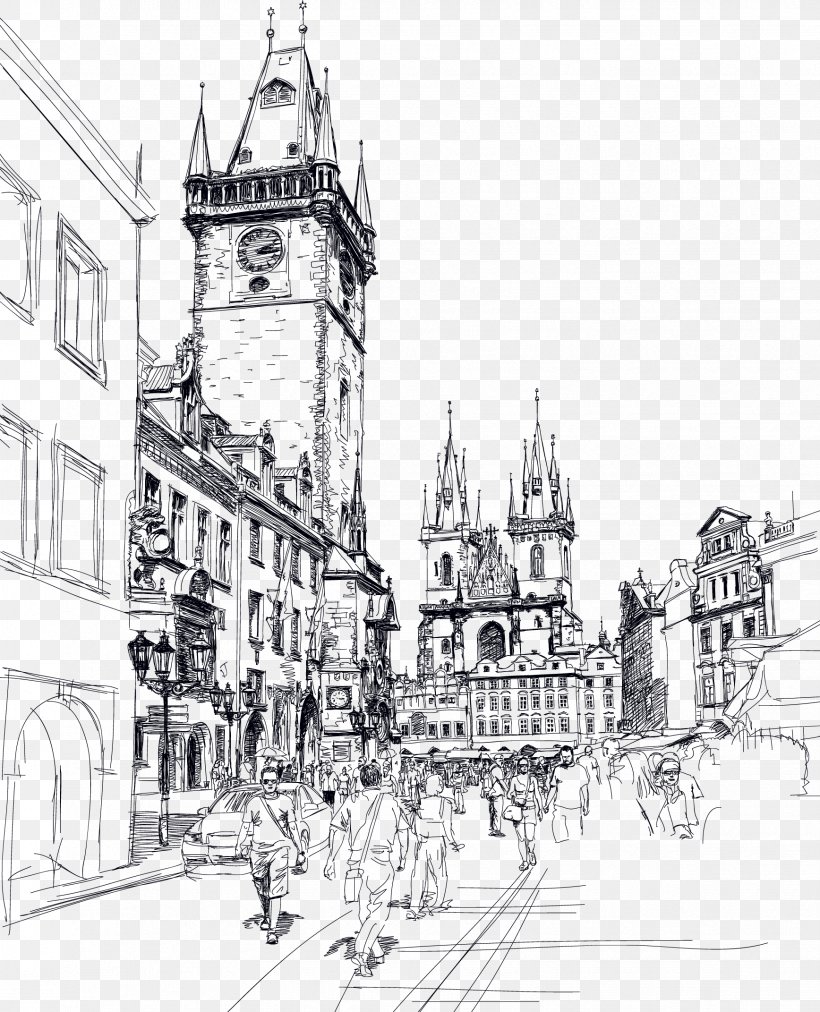 Old Town Square Charles Bridge Sketch, PNG, 1736x2143px, Old Town Square, Arch, Architecture, Art, Artwork Download Free