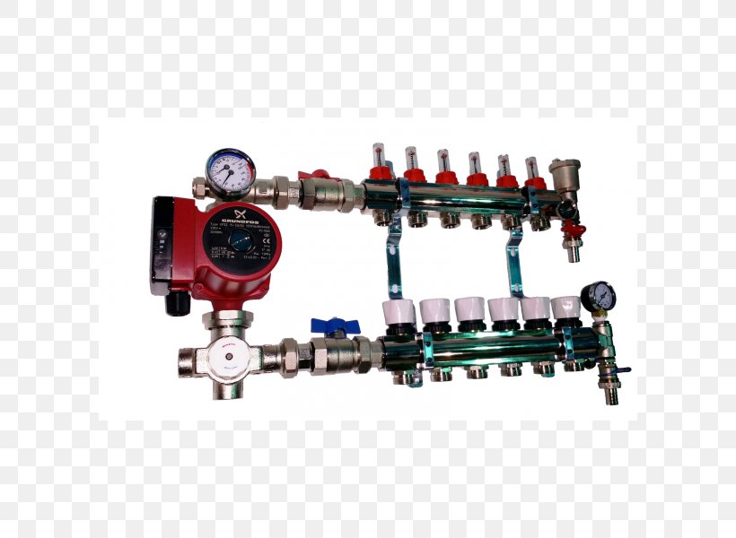Pipe Pump Underfloor Heating Central Heating Manifold, PNG, 600x600px, Pipe, Brass, Central Heating, Discounts And Allowances, Electronic Component Download Free