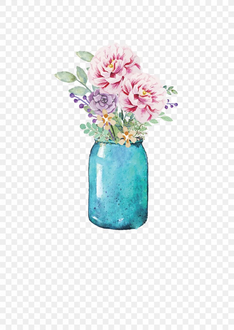 Flower Mason Jar Watercolor Painting Paper, PNG, 2000x2828px, Flower, Aqua, Artifact, Blue, Cut Flowers Download Free
