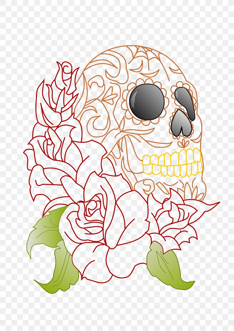 Calavera Rose Skull Clip Art, PNG, 1697x2400px, Watercolor, Cartoon, Flower, Frame, Heart Download Free
