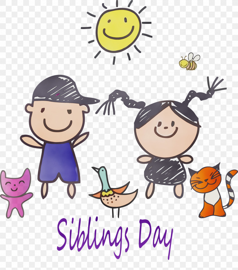 Line sharing. Siblings Day. Happy cartoon. Happy National siblings Day. Happy Day cartoon.