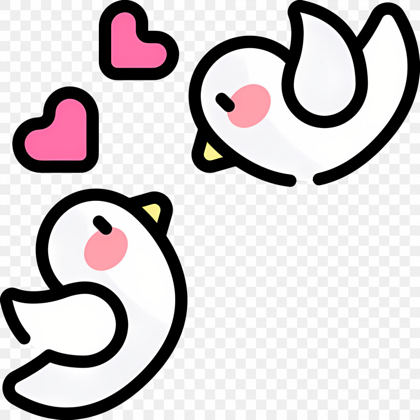 Dove Wedding - Two Cartoon Doves In Love With Hearts PNG