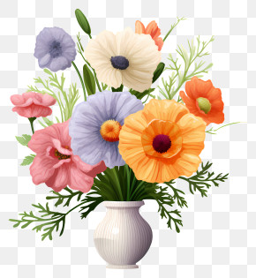 Vase Of Flowers - Vase Of Vibrant Flowers Illustration PNG