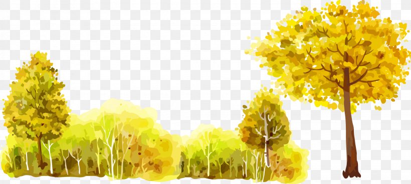 Tree Forest Oil Painting, PNG, 2258x1015px, Tree, Branch, Cartoon, Drawing, Flower Download Free
