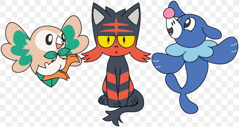 Pokémon Sun And Moon Pikachu Rowlet Popplio, PNG, 1023x545px, Pikachu, Art, Carnivoran, Cartoon, Cat Like Mammal Download Free