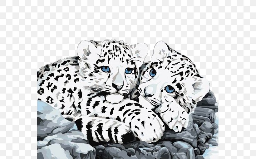 The Snow Leopard Paint By Number, PNG, 584x510px, Paint By Number, Acrylic Paint, Art, Big Cats, Black And White Download Free