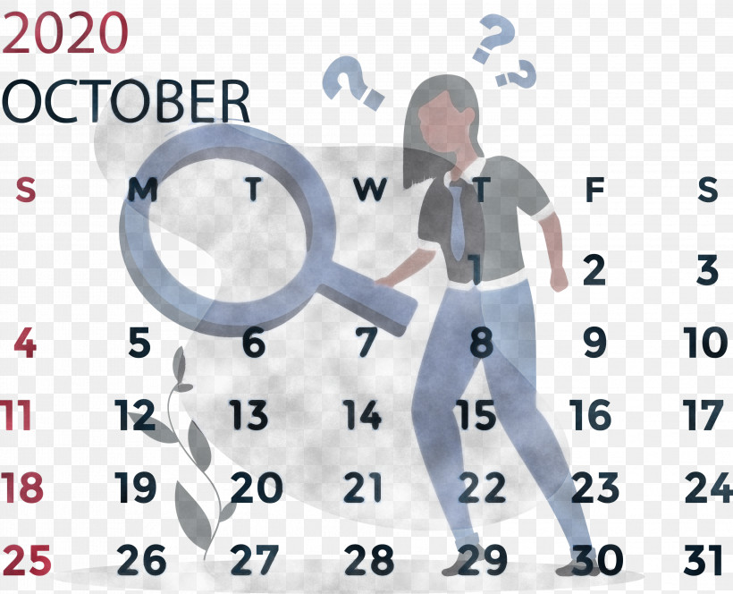 October 2020 Calendar October 2020 Printable Calendar, PNG, 2999x2430px, October 2020 Calendar, Clothing, Costume, Fashion, Logo Download Free
