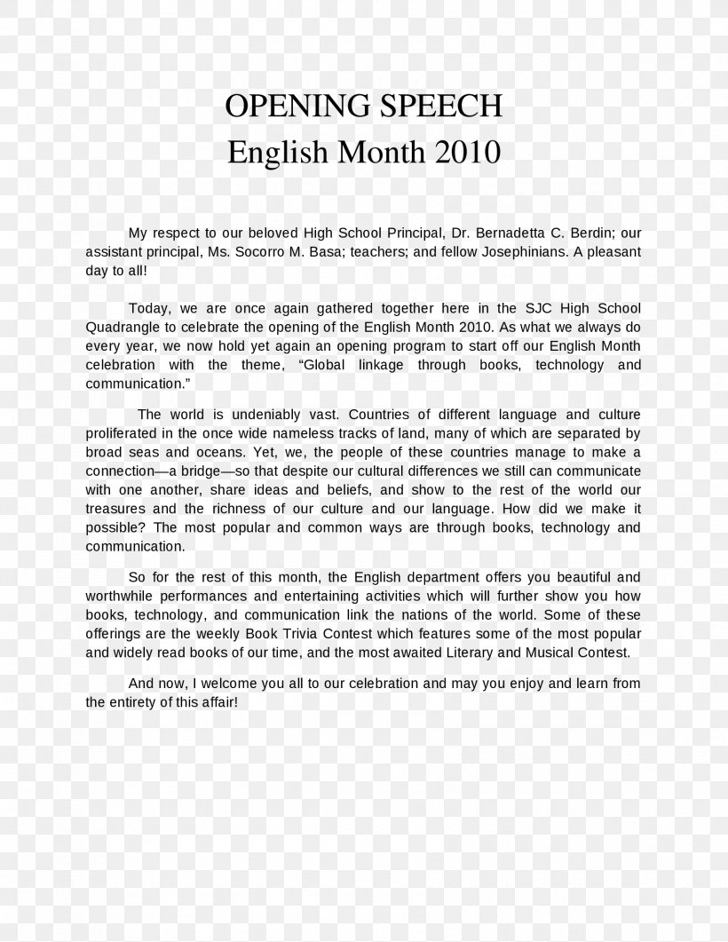 Speech English Head Teacher School Paper, PNG, 1700x2200px, Speech, Area, College, Document, English Download Free