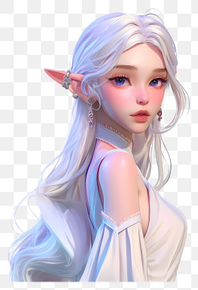 Elf Princess - Elf Girl With Long White Hair PNG