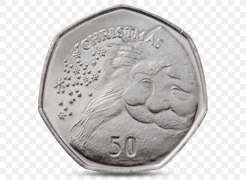 Coin Isle Of Man Fifty Pence Santa Claus Christmas, PNG, 600x600px, Coin, Christmas, Christmas Card, Christmas Gift, Cupronickel Download Free