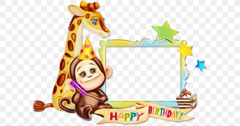 Party Background Frame, PNG, 600x429px, Watercolor, Animal Figure, Birthday, Giraffe, Giraffidae Download Free