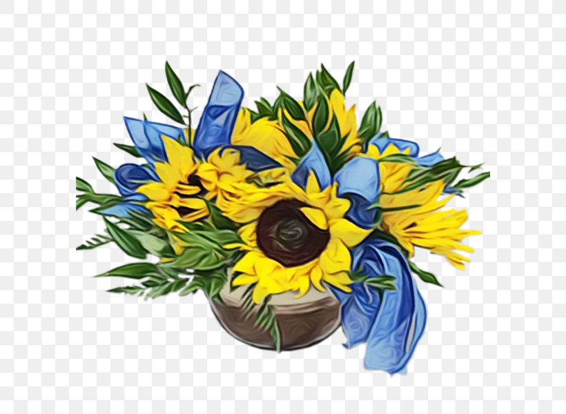 Sunflower, PNG, 600x600px, Watercolor, Blue, Bouquet, Cut Flowers, Floristry Download Free
