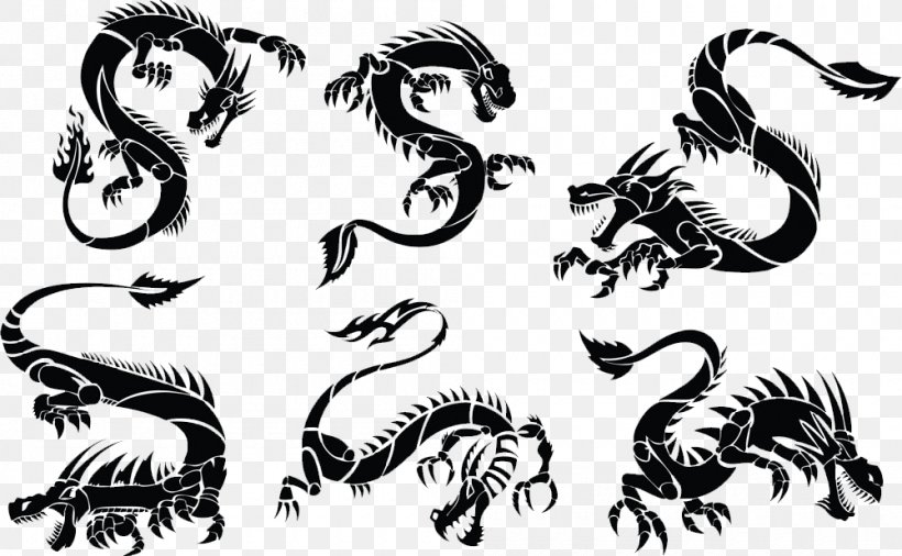 Tattoo Chinese Dragon Clip Art, PNG, 1000x618px, Tattoo, Art, Black And White, Body Art, Carnivoran Download Free
