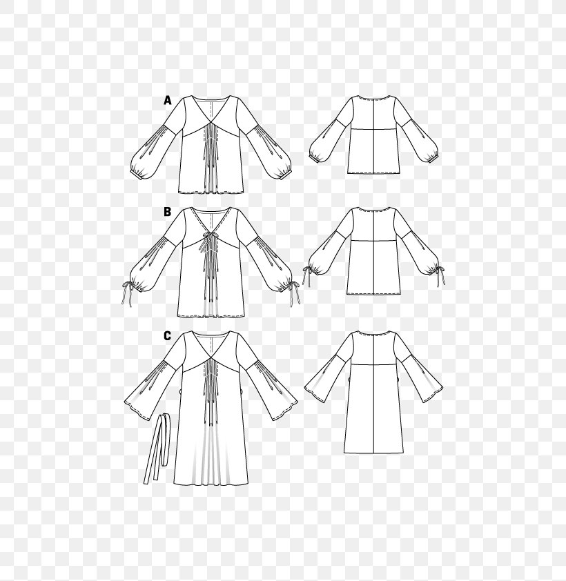 Dress Burda Style Sleeve Sewing Pattern, PNG, 595x842px, Dress, Area, Artwork, Bell Sleeve, Black And White Download Free