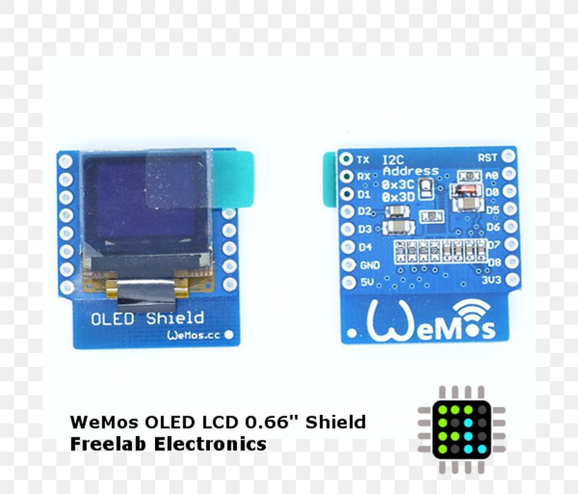 OLED ESP8266 I²C NodeMCU WeMos D1 Mini, PNG, 700x700px, Oled, Arduino, Circuit Component, Communication, Computer Monitors Download Free