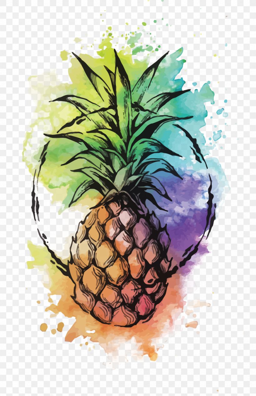 Pineapple Cocktail Watercolor Painting Punch Tattoo, PNG, 970x1500px, Cocktail, Ananas, Art, Bromeliaceae, Drawing Download Free