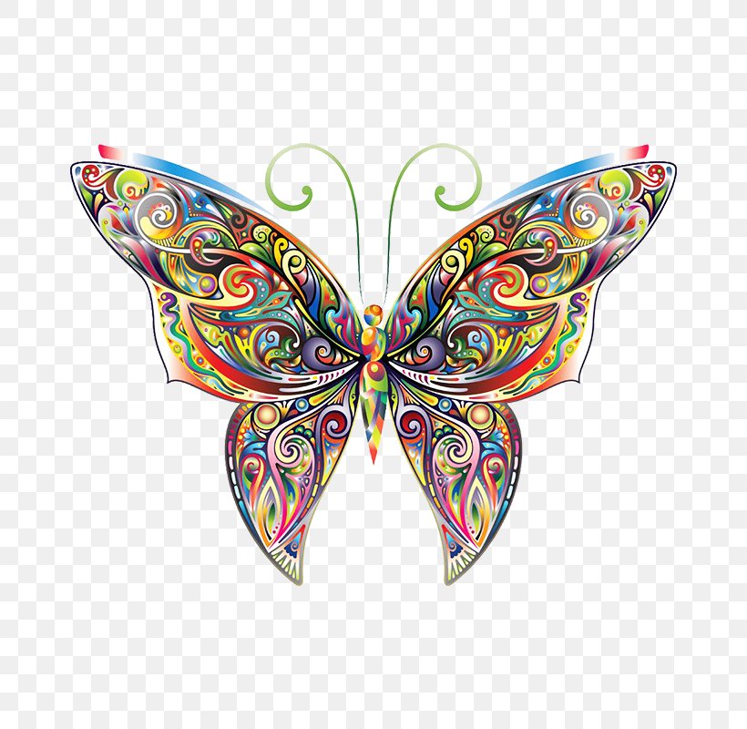 Butterfly Coloring Book Decal Illustration, PNG, 800x800px, Butterfly, Brush Footed Butterfly, Color, Coloring Book, Decal Download Free