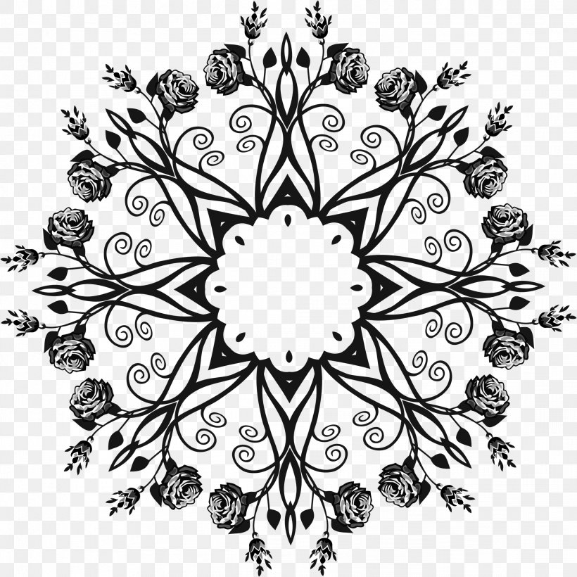 Black And White Floral Design Clip Art, PNG, 2326x2326px, Black And White, Art, Black, Black Rose, Flora Download Free
