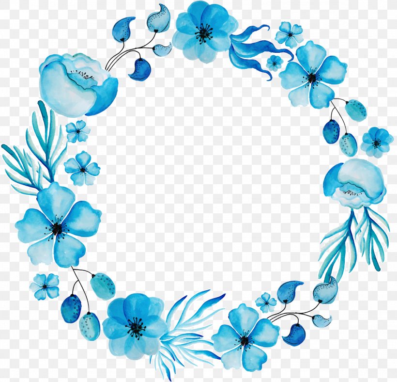 Watercolour Flowers Floral Design Wreath Blue, PNG, 2317x2227px, Watercolour Flowers, Aqua, Blue, Blue Rose, Body Jewelry Download Free