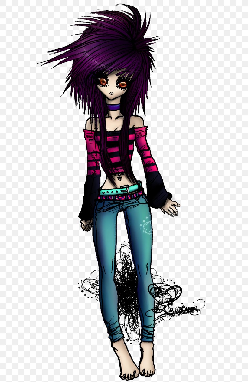 Black Hair Purple Punk Fashion Legendary Creature, PNG, 632x1262px, Watercolor, Cartoon, Flower, Frame, Heart Download Free