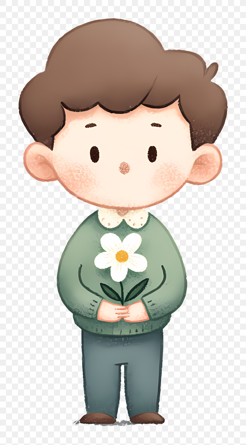 Cute Boy With Daisy Flower PNG