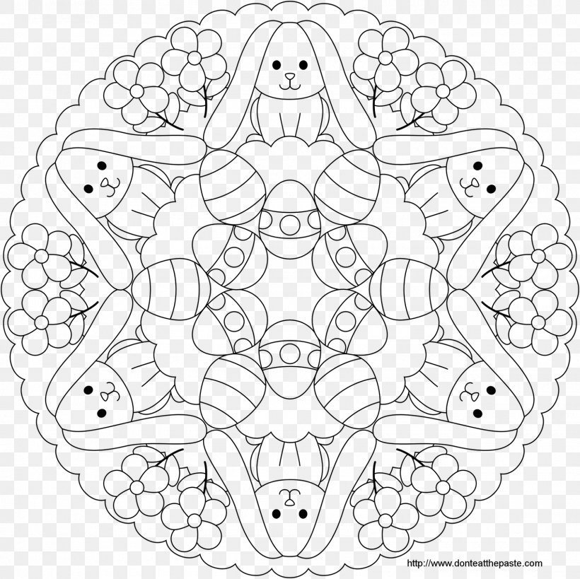 Easter Bunny Coloring Book Mandala Easter Egg, PNG, 1600x1600px, Watercolor, Cartoon, Flower, Frame, Heart Download Free