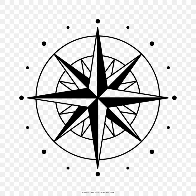 Compass Rose Wind Rose Clip Art, PNG, 1000x1000px, Compass Rose, Area, Black And White, Cardinal Direction, Compass Download Free