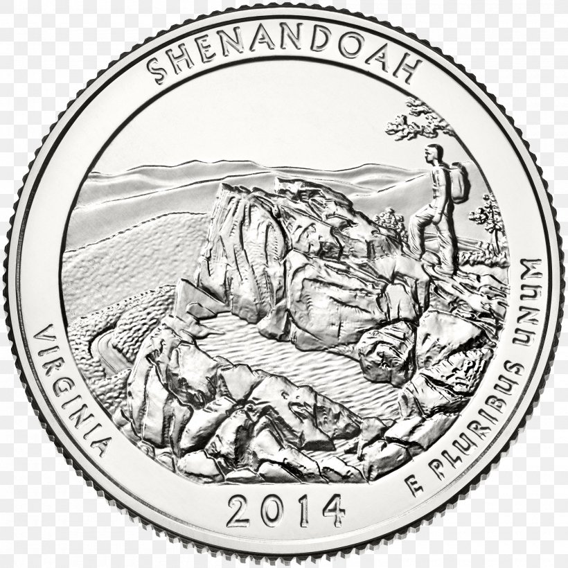 Shenandoah National Park Philadelphia Mint Arches National Park 50 State Quarters, PNG, 2000x2000px, 50 State Quarters, Shenandoah National Park, Arches National Park, Black And White, Coin Download Free