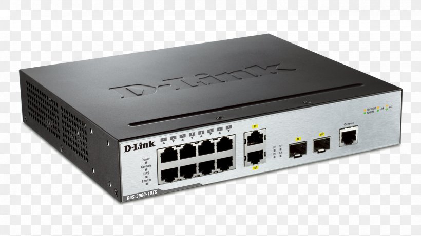 Network Switch Gigabit Ethernet Small Form-factor Pluggable Transceiver Port D-Link DGS 3000-10TC, PNG, 1664x936px, Network Switch, Audio Receiver, Cablaggio, Dlink, Dlink Dgs 300010tc Download Free
