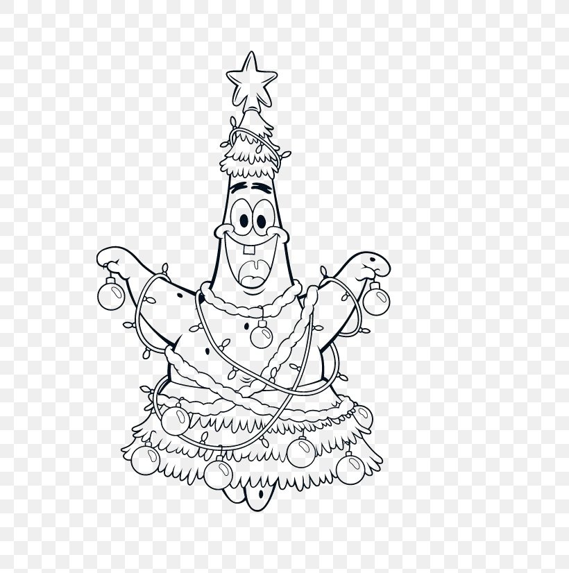 Patrick Star Christmas Coloring Pages Coloring Book It's A SpongeBob Christmas! Christmas Day, PNG, 595x826px, Patrick Star, Area, Art, Artwork, Black And White Download Free