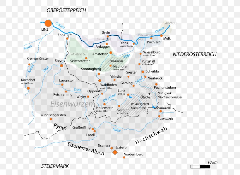 Naturpark Ötscher-Tormäuer Mostviertel Ybbs Eisenwurzen, PNG, 717x599px, Mostviertel, Area, Diagram, Ecoregion, Map Download Free