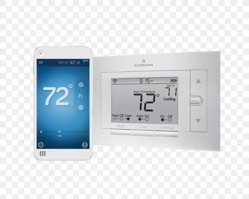 Programmable Thermostat Honeywell WiFi 9000 Wi-Fi Smart Thermostat, PNG, 3000x2400px, Thermostat, Air Conditioning, Electronics, Emerson Sensi, Emerson Sensi St55 Download Free